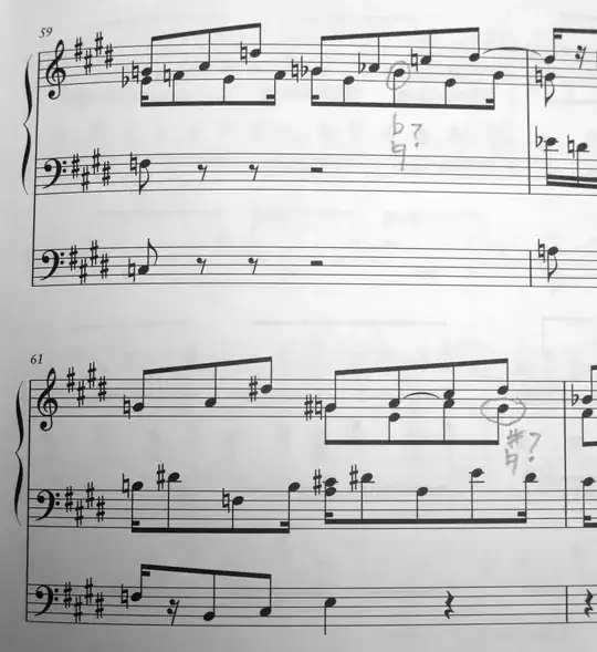 Messiaen, Prélude pour Orgue, bars 59 and 61, ed. Leduc