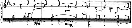measures 21-24 in Prelude VII from Bach's Well Tempered Clavier I