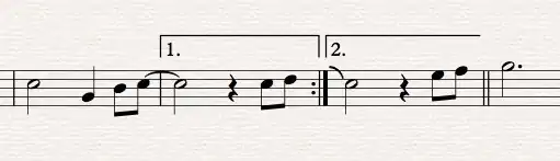 Excerpt showing "half tie" onto second ending