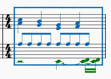 measure with separate voices written as single voice