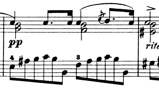 Chopin Nocturne Op. 9 No. 3, Agitato section mm. 7–8