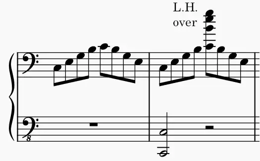 Same passage as above moved to bass clef
