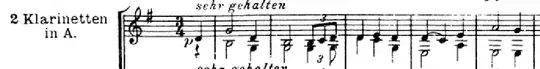 excerpt of Tannhauser - showing staff for 2 clarinets in A, with low E2's written
