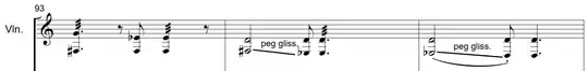 Choplaros, "Sonata da Chiesa" (2015), m. 93–95, violin peg gliss.