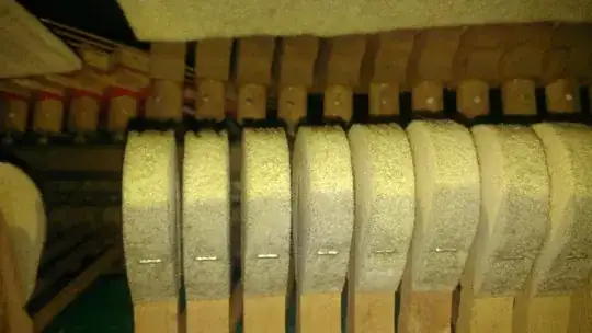 The E below middle C, which sounds too loud, is the second hammer from the left