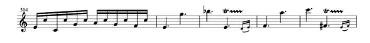 Clarinet concerto, K. 622, mvmt 3, mm. 314 – 18
