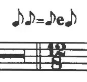 (two eighth notes) = (eighth note) e (eighth note)