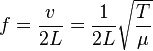 Formula for resonant frequency of string under tension