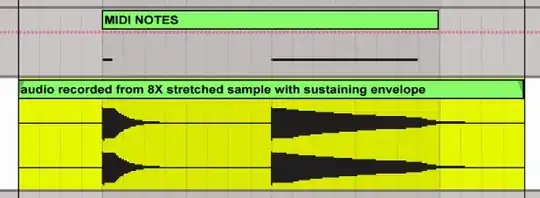 audio output from 8X time-stretched drum sample with a sustaining envelope