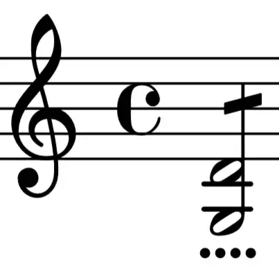 tremolo chord with chord four staccato dots