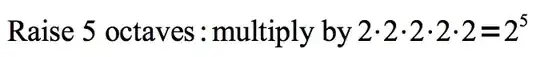 raise 5 octaves, multiply by 2^5