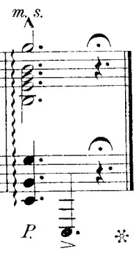 Explicit hand-crossing indication in Bortkiewicz Op. 40 No. 3 final measure