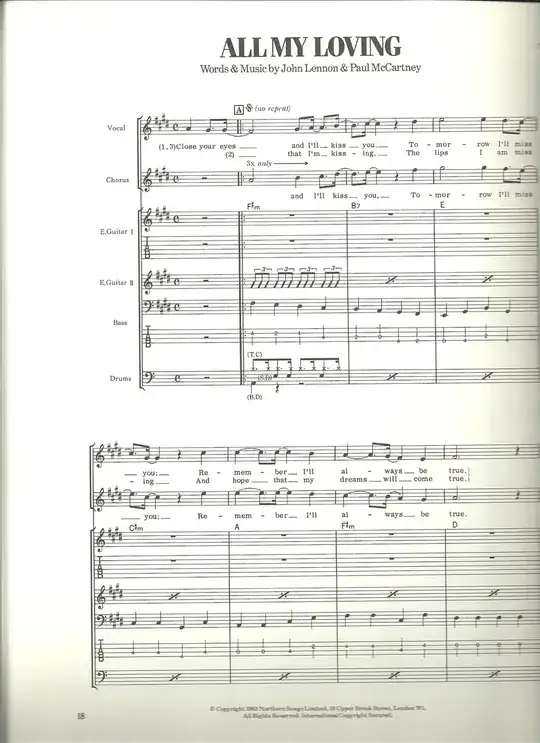 Copy of out-of-print transcription of Beatles' song from Tredwell's Music (UK).