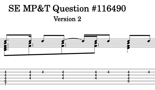 Upper voice in standard notation, lower voice aligned but non-standard