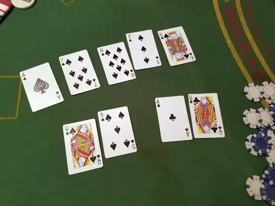 Player 1: Q and 5  --- Player2: A and Q