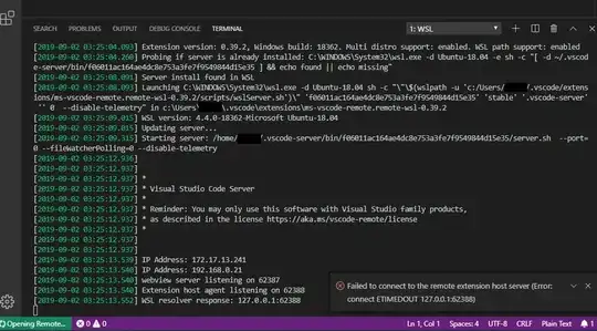 Failed to connect to the remote extension host server (Error: connect ETIMEDOUT 127.0.0.1:62388)