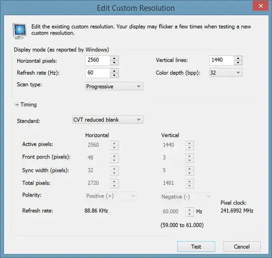 2560x1440 60Hz CVT RB Custom Resolution