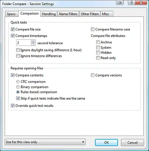 Screenshot of Session Settings for Folder Compare
