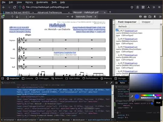 Screenshot of Firebug^WDevtools changing pdf.js’ pdfbug’s marker style