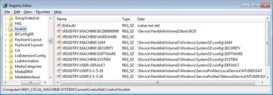 Screenshot of registry-editor with hivelist key highlighted