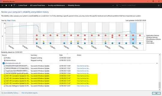 reliability monitor some windows updates has installed