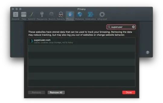 Safari 13 website data manager showing Superuser.com