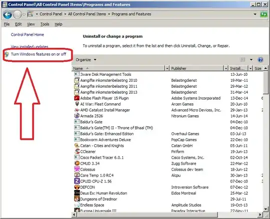 Screenshot of seleting "Turn windows features on or off"
