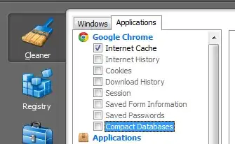 Screenshot of CCleaner’s Chrome options with compact-databases un-checked