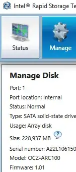 SSD Arc100 Firmware Version as seen in Intel RST UI