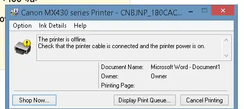 Canon MX430 series Printer warning message