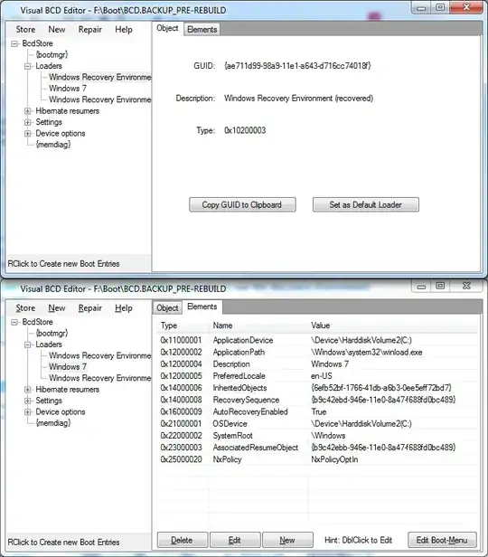 Screenshot of mismatching GUIDs