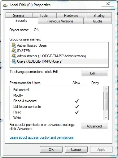 Security Tab Selected