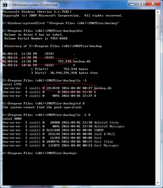 command prompt window showing the listings
