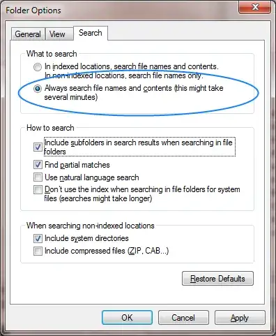Search file contents configuration