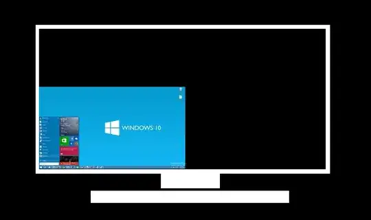 huge monitor showing a Windows 10 desktop in the lower left quarter of the screen and black everywhere else.  The entire desktop (including background, task bar, full-screen app etc.) covers only a corner of the screen.