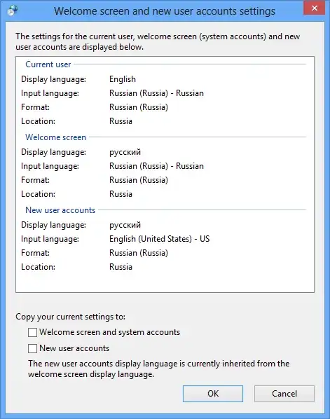 Welcome screen and new user accounts settings
