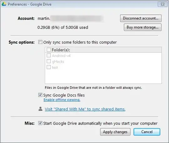options window for google drive