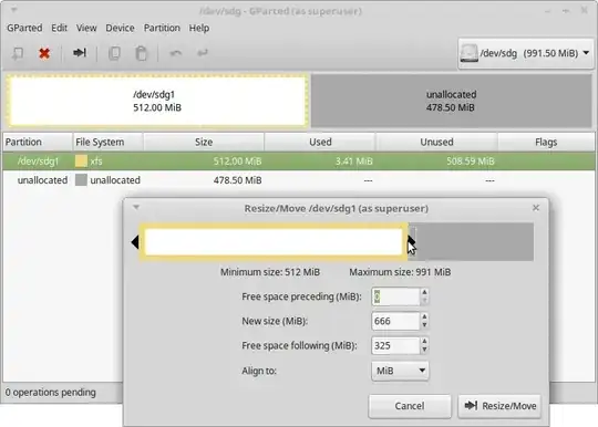 Screenshot of GParted's partition resize feature