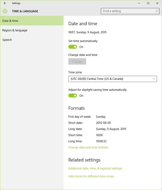 Windows 10 settings >> Time & language >> Date & time