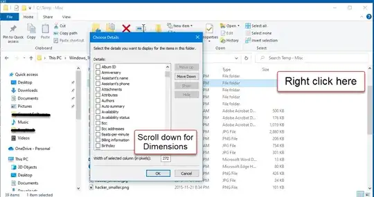 Windows 10 Dimension Column
