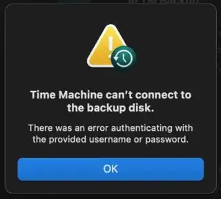 TimeMachine authentication error.