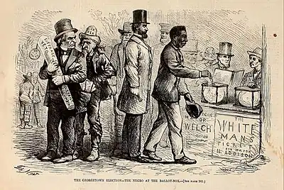 "The Georgetown Election - The Negro at the Ballot Box" (Thomas Nast, Harper's Weekly, March 16, 1867)