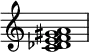 {
\override Score.TimeSignature #'stencil = ##f
\relative c' {
\clef treble \time 4/4
<c des e f gis a>1
} }
