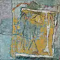 Artificial Flower on a Naples Yellow Background, 1978–1980, Oil on paper laid down on wooden board, 45 x 46&nbsp;cm.
