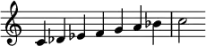 {
\override Score.TimeSignature #'stencil = ##f
\relative c' {
\clef treble \time 7/4
c4 des es f g a bes c2
} }