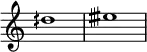 {
\override Score.TimeSignature #'stencil = ##f
\relative c'' {
\clef treble \time 4/4 dih1 eisih
} }
