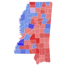 Map of the county results of the 1995 Mississippi gubernatorial election