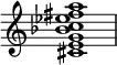 {
\override Score.TimeSignature #'stencil = ##f
\relative c' {
\clef treble \key c \major
<cis e g bes c es fis a>1
} }