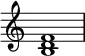 {
\override Score.TimeSignature #'stencil = ##f
\relative c' {
\clef treble
\time 4/4
\key c \major
<b d f>1
} }