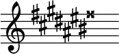 { \new Staff \with{ \magnifyStaff #3/2 } << \time 2/16 \override Score.TimeSignature #'stencil = ##f { \clef treble \set Staff.keyAlterations = #`((3 . ,SHARP)(0 . ,SHARP)(4 . ,SHARP)(1 . ,SHARP)(-2 . ,SHARP)(2 . ,SHARP)(-1 . ,SHARP)(3 . ,DOUBLE-SHARP)) s16 ^\markup "" } >> }